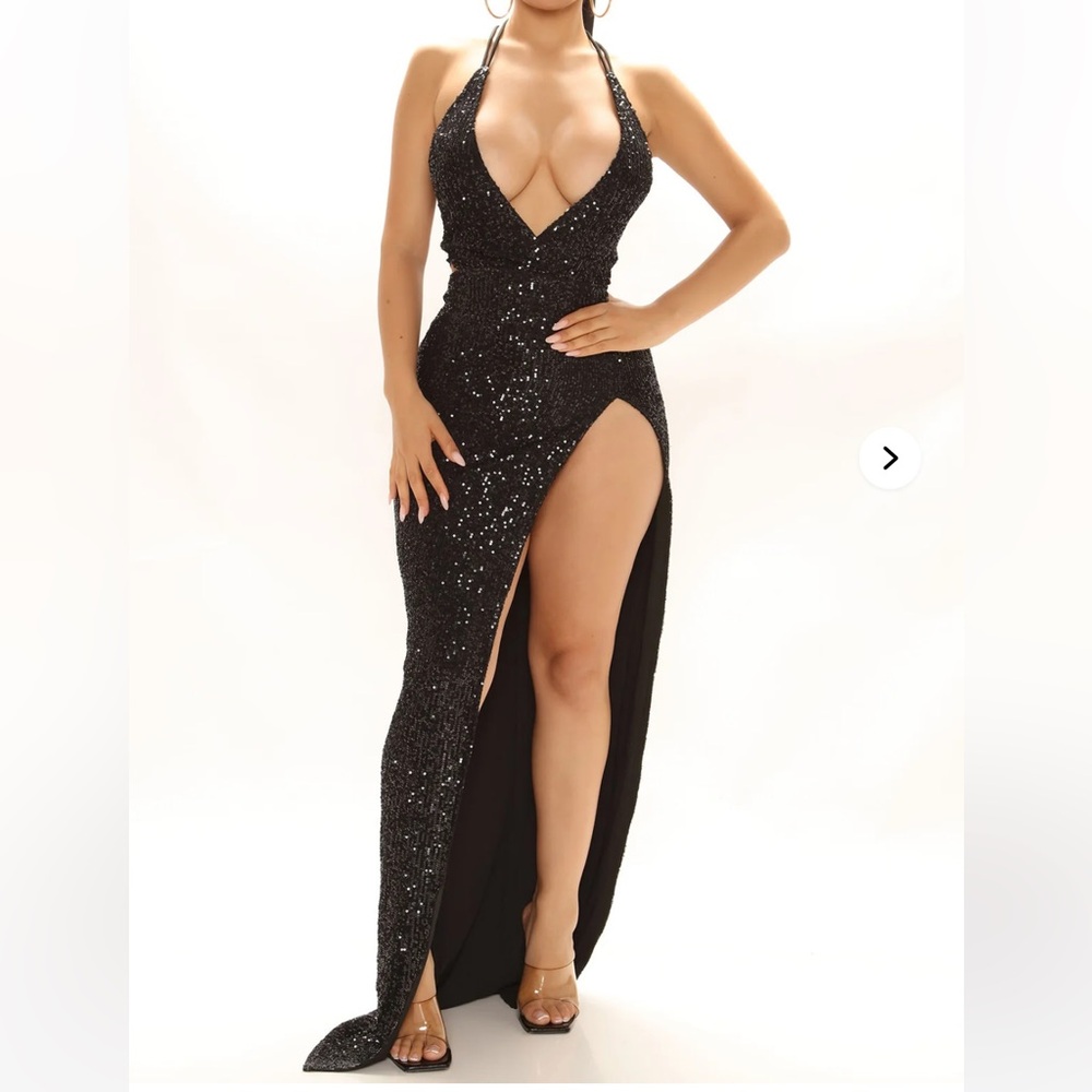 Black Sequin high slit Dress 2x-1x